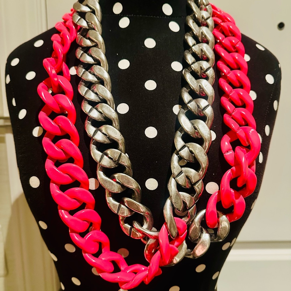 Bold Silver and Pink Chain Necklace